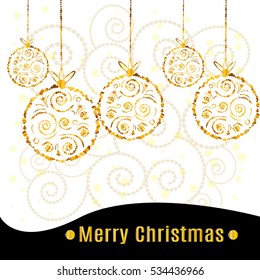 Vector Christmas greeting card with abstract swirl Christmas balls.