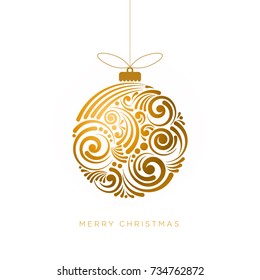 Vector Christmas greeting card. Abstract swirl Christmas ball on white background.