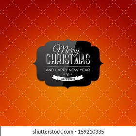 Vector christmas greeting card - black glossy vintage label over a smooth colorful red background