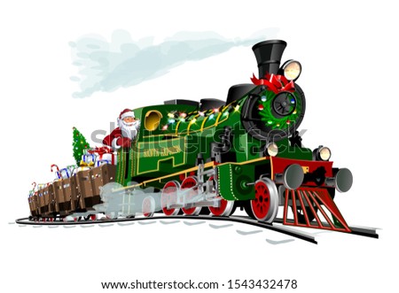 Vector Christmas greeting card with cartoon Santa Express train