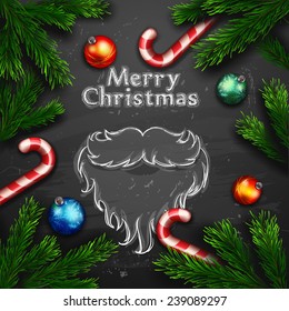 Vector Christmas Greeting Card. Chalk drawn Happy new year xmas