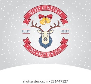 Vector christmas greeting card with deer