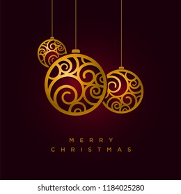 Vector Christmas greeting card design with abstract swirl Christmas balls.