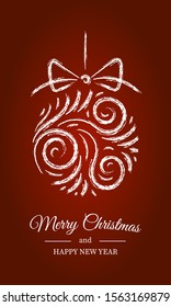 Vector Christmas greeting card design. Abstract swirl Christmas ball on red background.