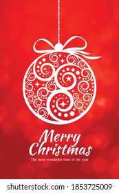 Vector Christmas greeting card design. Abstract Christmas ball on red background. The most wonderful time of the year