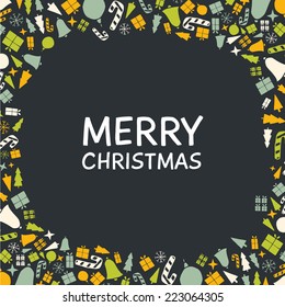 Vector Christmas greeting card design. Hand drawn object. Playful mosaic with place for your text.