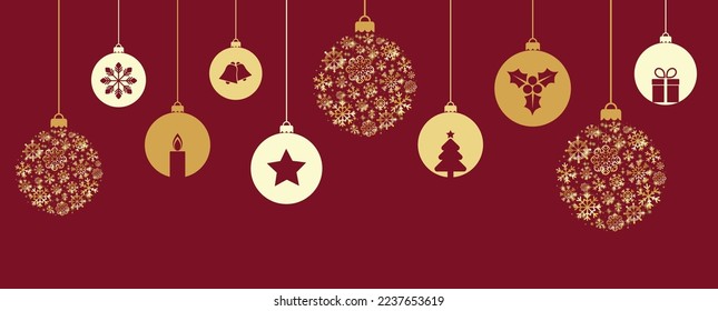 Vector Christmas greeting card design. Abstract swirl Christmas ball on red background.
