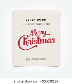 Vector Christmas greeting card design over grungy weathered paper background.