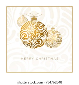 Vector Christmas greeting card design. Abstract swirl Christmas ball on white background.