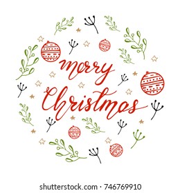 Vector Christmas Greeting Card design with lettering "Merry Christmas".