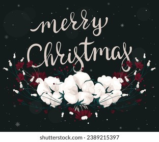 Vector Christmas greeting card with elegant flowers