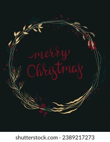 Vektor-Weihnachtsgrußkarte mit elegantem Blumenkranz
