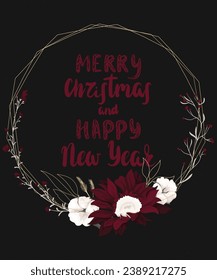 Vector Christmas greeting card with elegant floral wreath