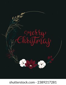 Vector Christmas greeting card with elegant floral wreath
