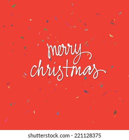 Vector Christmas greeting card with festive confetti background and handwritten text