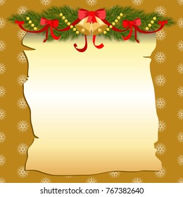 Vector christmas greeting card with fir-tree garland and decorations.