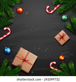 Vector Christmas Greeting Card with gift box. Happy new year xmas