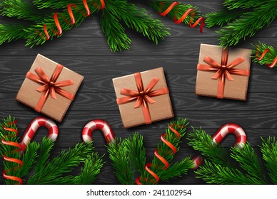 Vector Christmas Greeting Card with gift box. Happy new year xmas