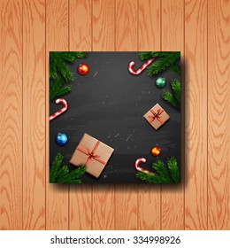 vector Christmas Greeting Card with gift box. Happy new year xmas