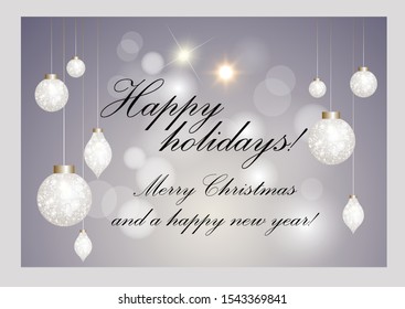 Vector Christmas greeting card with golden Christmas balls.