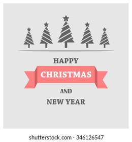 Vector Christmas greeting card - Happy New year and Merry Christmas holidays lettering on a winter snow background - EPS10 vector file organized in layers for easy editing.