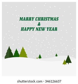 Vector Christmas greeting card - Happy New year and Merry Christmas holidays lettering on a winter snow background - EPS10 vector file organized in layers for easy editing.