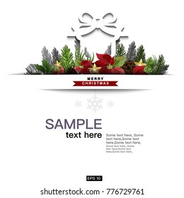 Vector Christmas greeting card - holiday lettering on a winter snow background.
