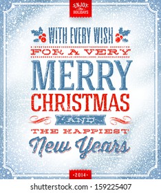 Vector Christmas greeting card - holidays lettering on a winter snow background