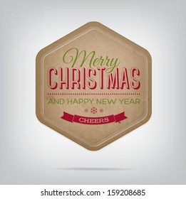 Vector christmas greeting card - old paper hexagonal badge