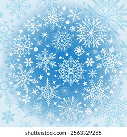 Vector Christmas greeting card with snow ball from snowflakes and stars 