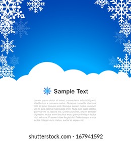 Vector Christmas Greeting Card with Snowflakes on Blue Background