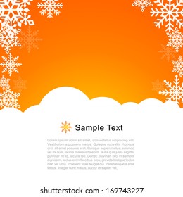 Vector Christmas Greeting Card with Snowflakes on Orange Background
