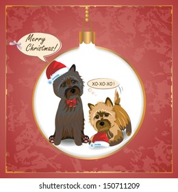 Vector Christmas greeting card with terrier dog