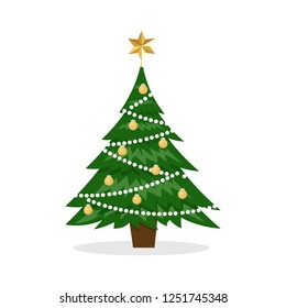 Vector Christmas greeting card with christmas tree and decorations. Holiday poster,card,banner. Happy new year.