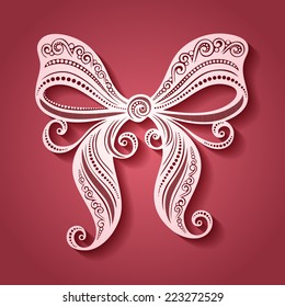Vector Christmas Greeting Card. Vintage Card with Ornate Bow