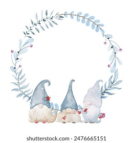 Vector Christmas greeting card. Watercolor winter card with gnome.
