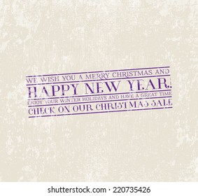 Vector Christmas greeting card with weathered and distressed background in the style of a retro stamp