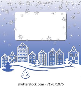 Vector Christmas greeting cards with european houses. Space for text.