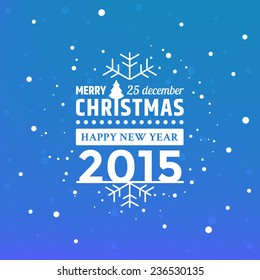 Vector Christmas greeting with falling snow flakes  - greeting card