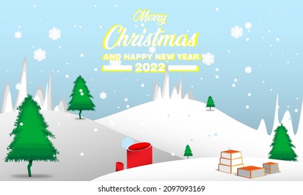 vector of christmas greeting illustration of christmas atmosphere design with blue and new year background 2022, for Christmas greetings, banners, posters, and others, vector design eps 10