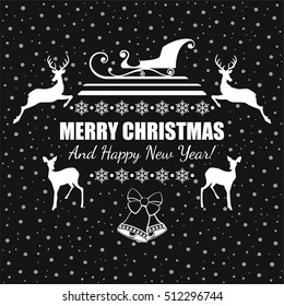 Vector Christmas greetings with sleigh and reindeers
