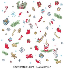 Vector Christmas Hand Drawing Sketch Doodle Background Pattern