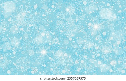 Vector Christmas hand drawn blue gradient seamless pattern with doodle snowflakes and stars