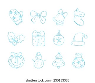 Vector Christmas hand drawn doodle icon set