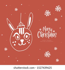 Vector christmas hand drawn rabbit. Stylish and elegant cartoon animals. Cute and childish element