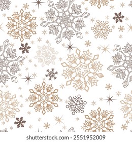 Vektor Weihnachten handgezeichnetes einfaches Tricolor nahtloses Muster mit Doodle Schneeflocken auf transparentem Hintergrund