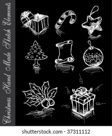 VECTOR-Weihnachtshandschuh Skizzensymbole auf schwarzem Hintergrund