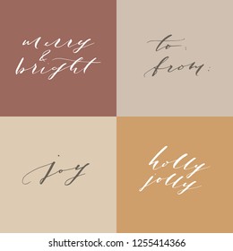Vector Christmas hand written lettering quote set. Winter calligraphic card greeting collection. Festive minimalist elegant stylish phrases. Gentle feminine calligraphic festive brush lettering.