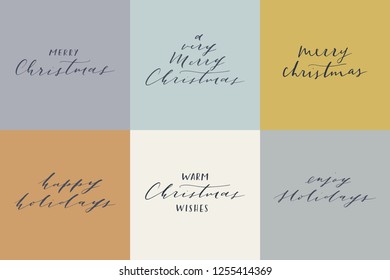 Vector Christmas hand written lettering quote set. Winter calligraphic card greeting collection. Festive minimalist elegant stylish phrases. Gentle feminine calligraphic festive brush lettering.