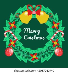 Vector Christmas happy new year flat icon with wreath vector illustration Perfect design for posters, card. Xmas design.  